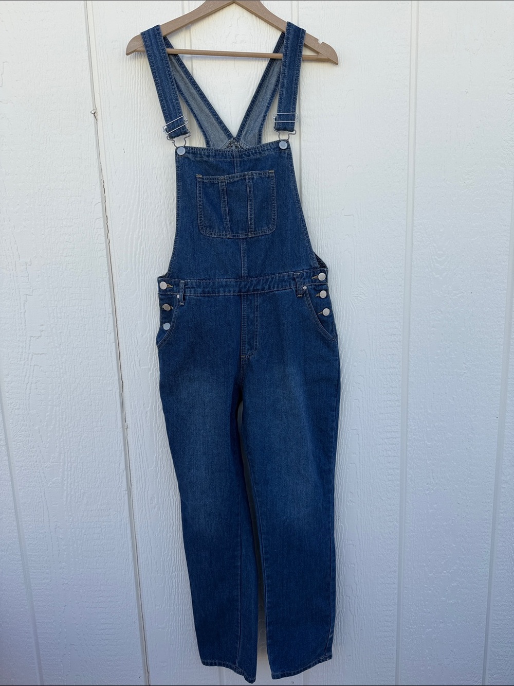 American Bazi Women’s Size  L Classic Blue Denim Bib Overalls Adjustable Straps